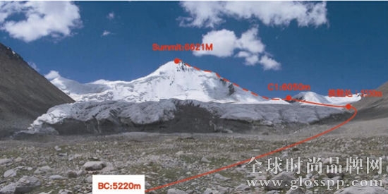 各拉丹冬峰傳統(tǒng)路線，最高海拔為6621M(06年人大制作)。